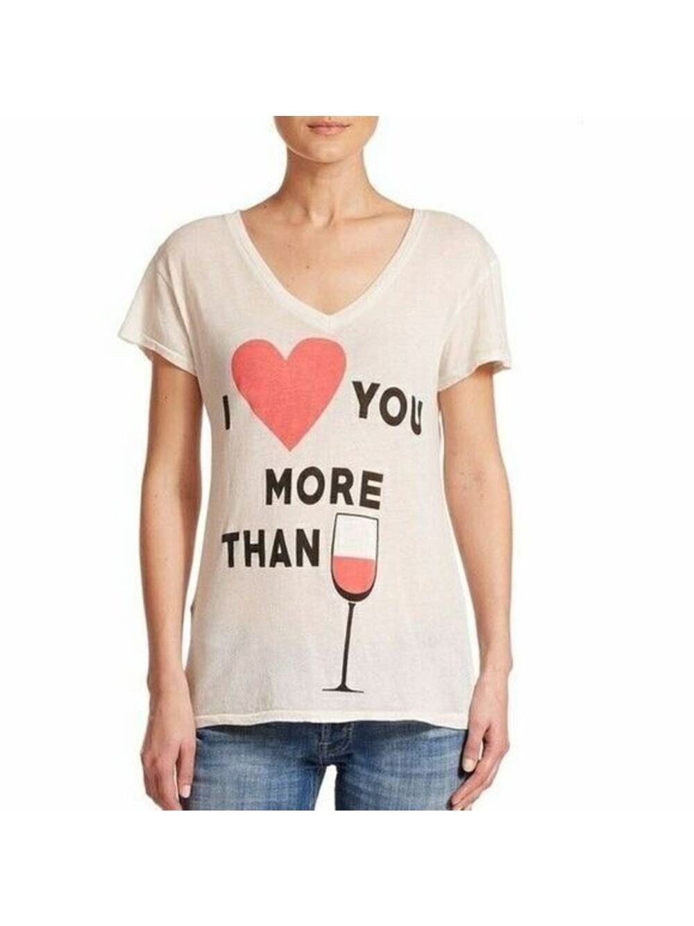 Wildfox I Love You More Than Wine V-neck Short Sleeve Graphic Tee Women's Small